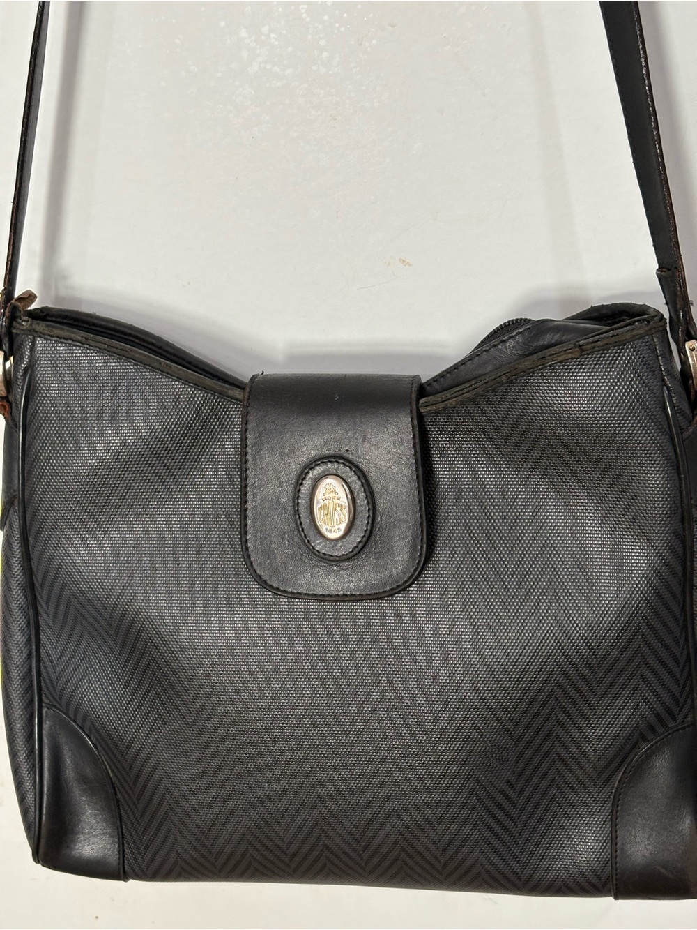 Vintage mark Cross Black Chevron Tote with Gold Emblem